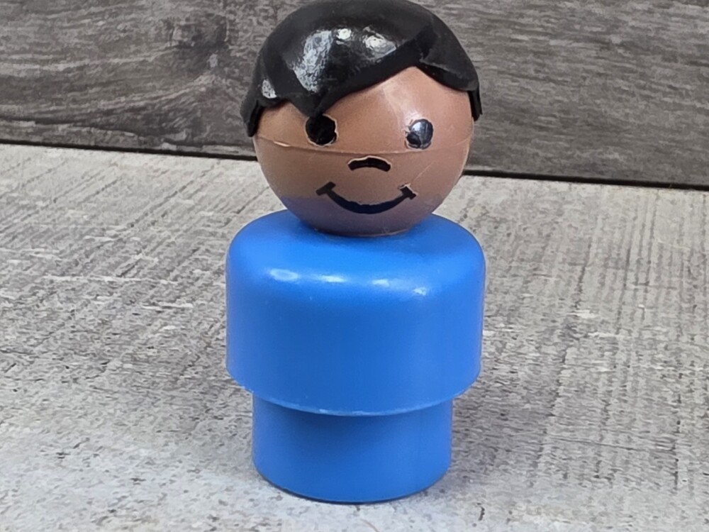 Fisher-Price Little People Figure Blue Shirt Black Hair African American Boy g50